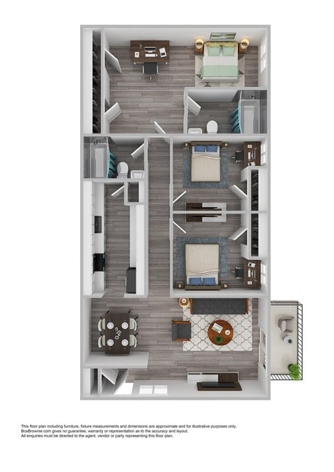 Floor plan for 3 beds, 2 baths, 1008 sqft